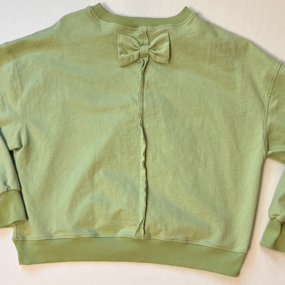 Easel Sage Green Appliqué Pullover Sweatshirt Top with Bow Details 100% Cotton - Picture 8 of 9